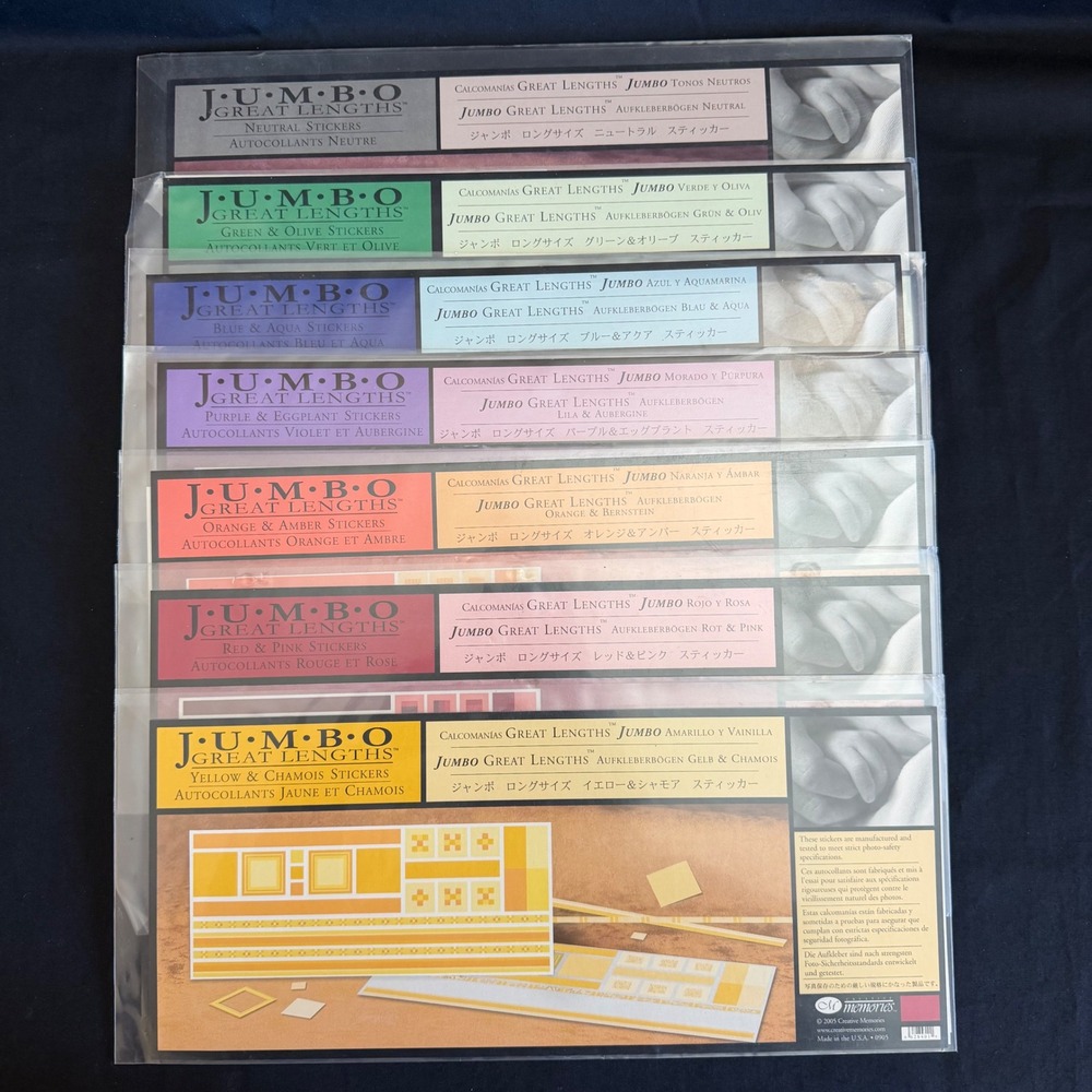 Creative Memories Jumbo Great Lengths Stickers 7 Pack Set Multi Color Scrapbook